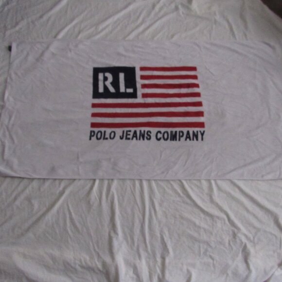 Vintage 90s Y2K Ralph Lauren Polo Jeans Company RL Flag Beach Towel 36" x 62" - Picture 1 of 6